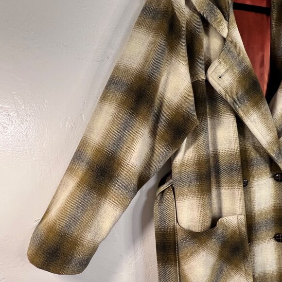Vintage EATON Rontex International  Plaid Wool Blend Wrap Coat Hood  Belt  Size - Picture 16 of 16